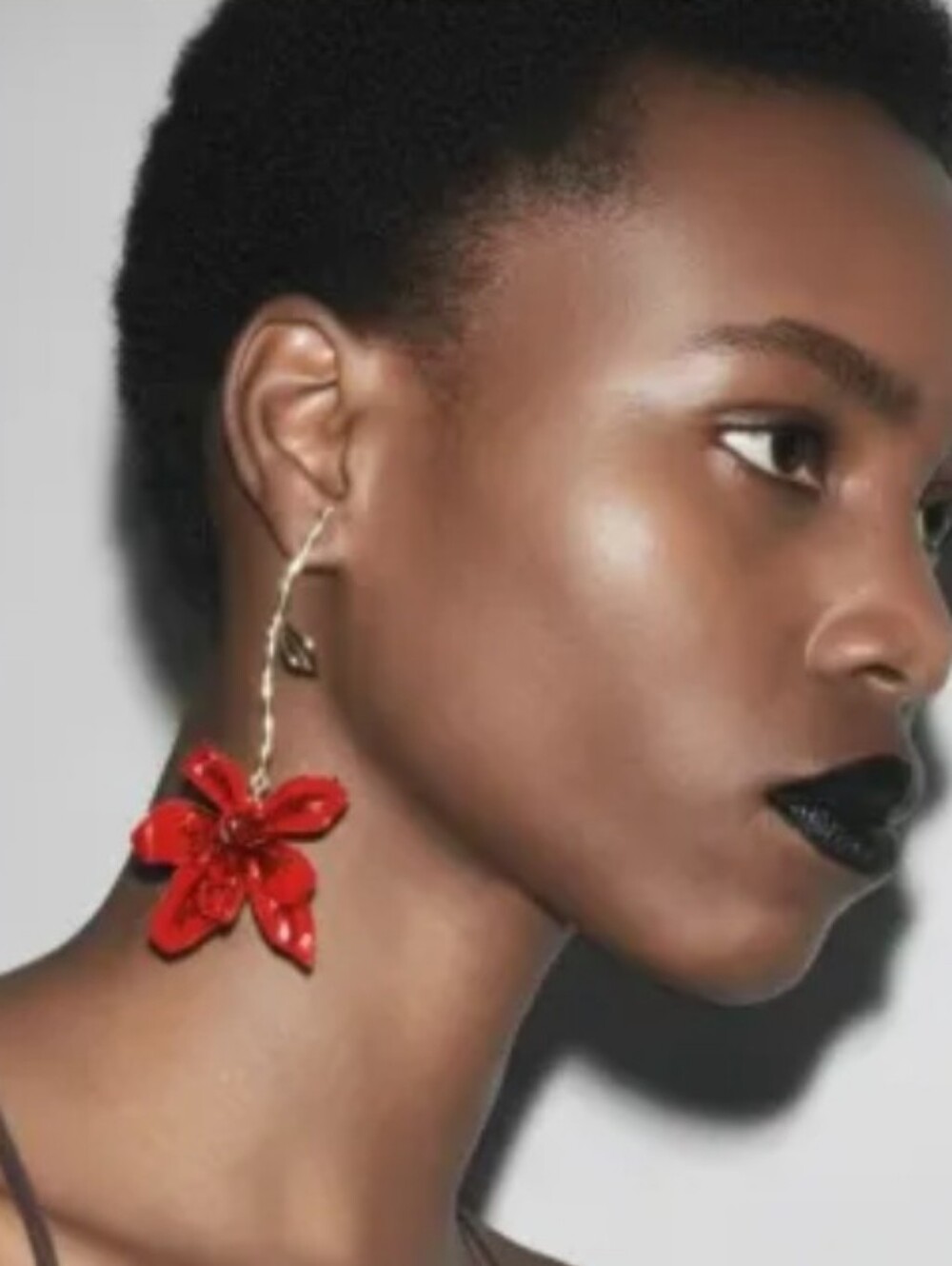 New! Red Flower Gold Branch Drop Earrings • Lighweight NWOT